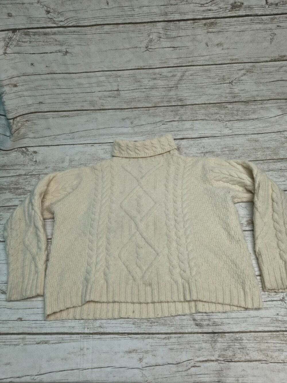 Inis Crafts Ireland 100% Merino Wool Cable Knit Fisherman Sweater Size Large